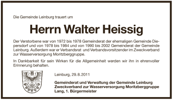 Traueranzeige von Walter Heissig von Pegnitz-Zeitung